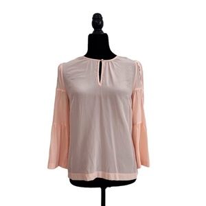 J. Crew Peach Bell Sleeves Lace Detail Silk Keyhole Sheer Blouse Top 00